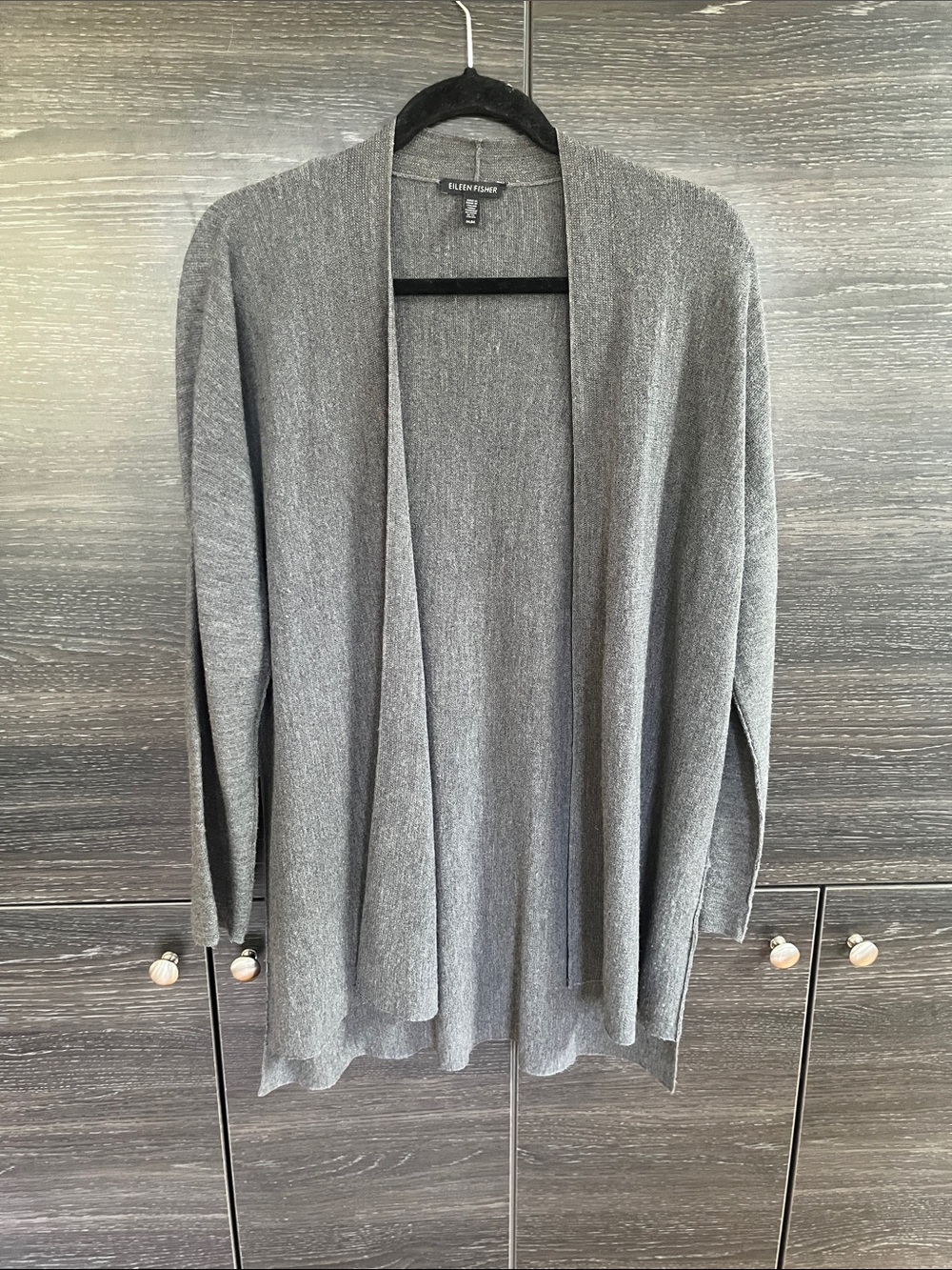 Eileen Fisher Grey Merino Wool Long Cardigan M